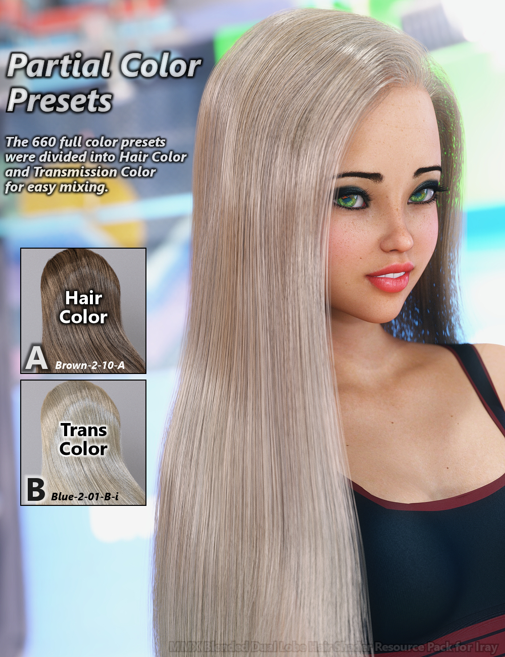 Mmx blended dual lobe hair shader resource pack for iray daz 3d