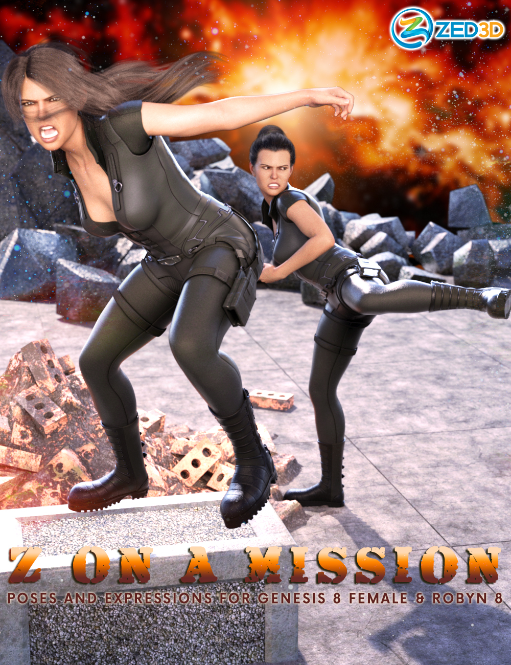 Z On a Mission Poses and Expressions for Robyn 8 by: Zeddicuss, 3D Models by Daz 3D