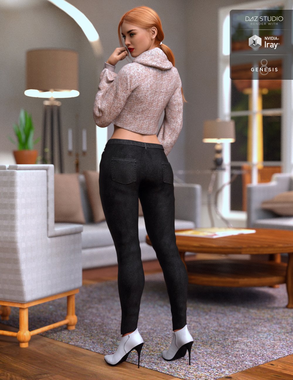 dForce Crop Sweater and Jeans Outfit for Genesis 8 Female(s) by: Barbara BrundonOziChick, 3D Models by Daz 3D