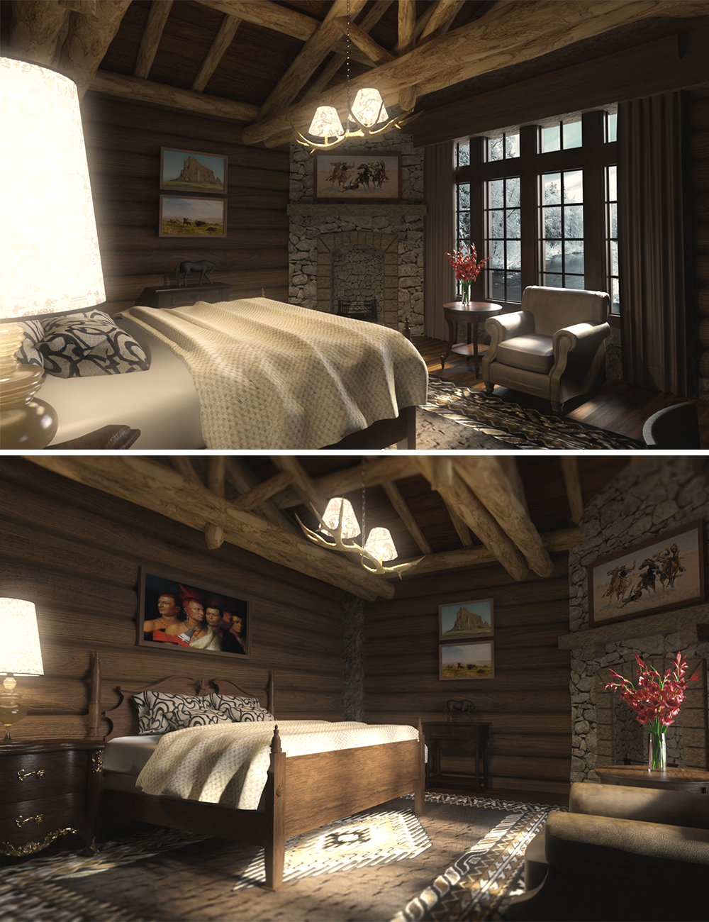 Log House Bedroom by: Digitallab3D, 3D Models by Daz 3D