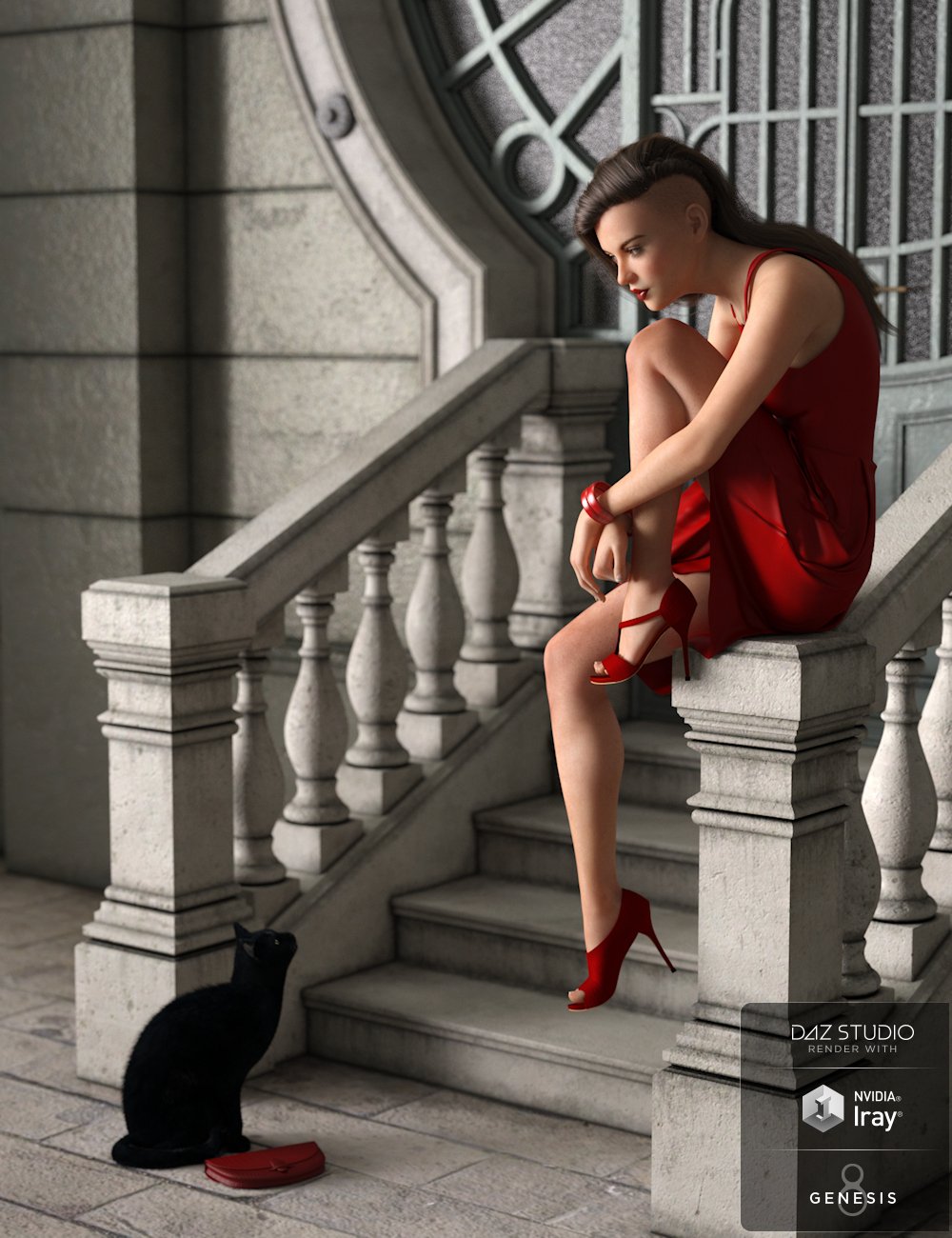 dForce Red Dress for Genesis 8 Female(s) by: AquariusImmersive-DreamWorld, 3D Models by Daz 3D