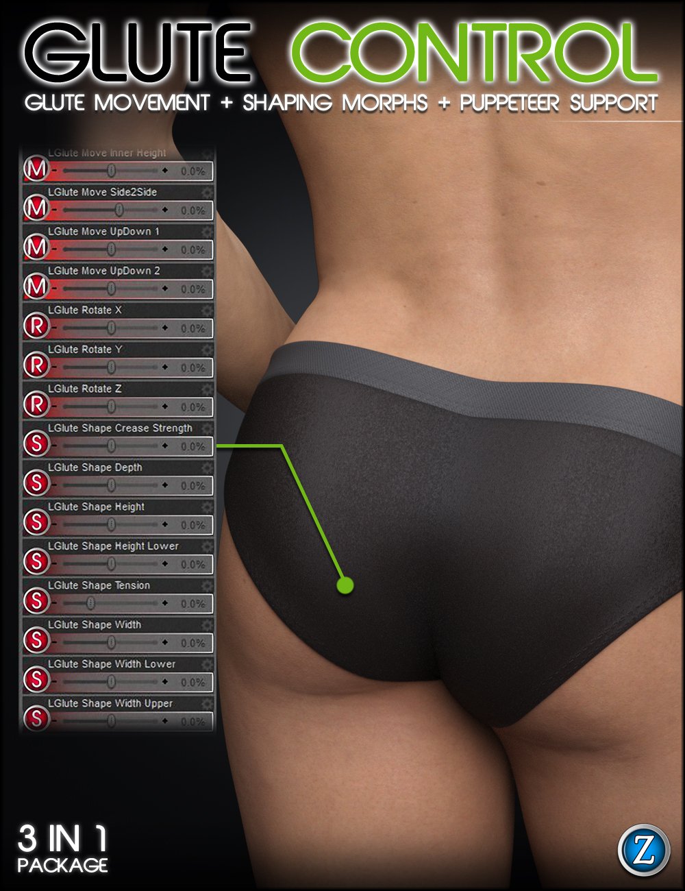 Glute Control for Genesis 3 and 8 Male(s) by: Zev0, 3D Models by Daz 3D