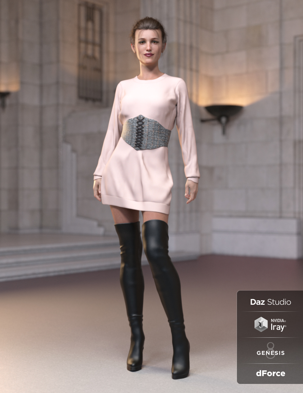 dForce Bustier Dress Outfit for Genesis 8 Female(s) by: Moonscape GraphicsNikisatezSade, 3D Models by Daz 3D