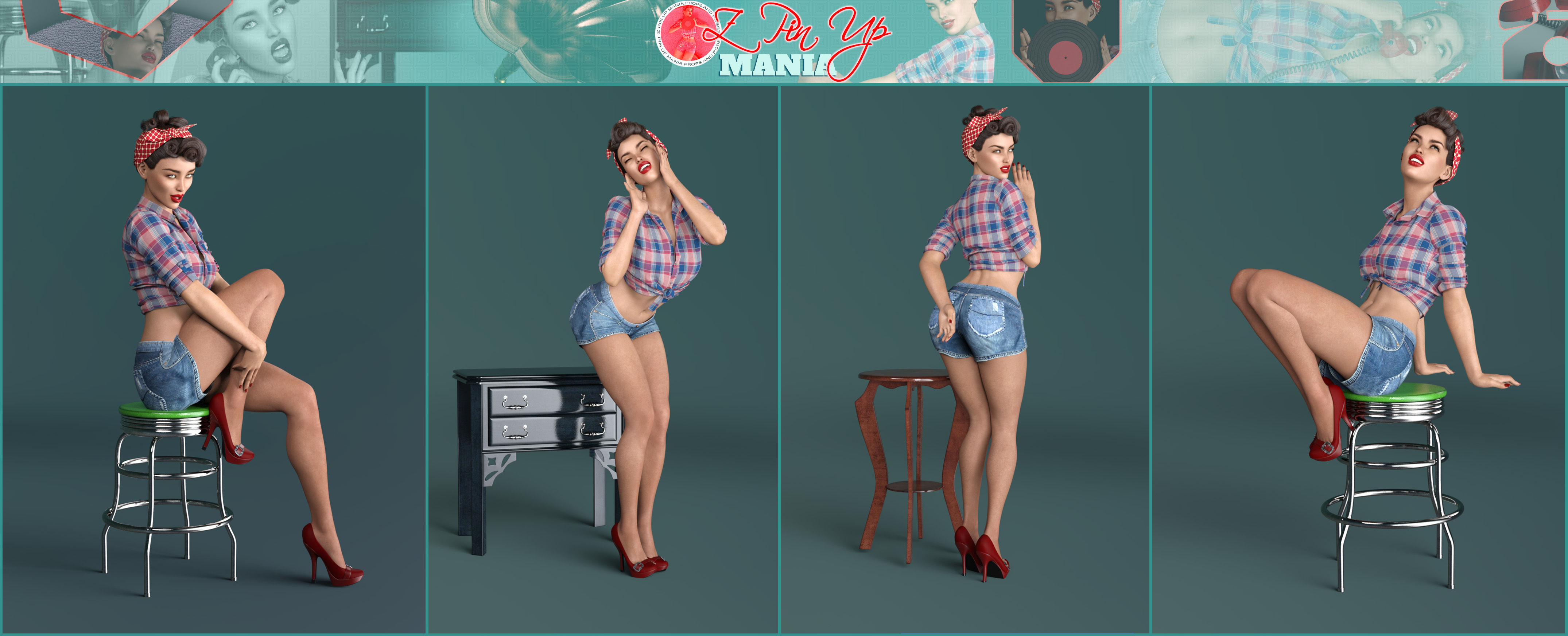 Z Pin Up Mania Props and Poses for Genesis 8 Female by: Zeddicuss, 3D Models by Daz 3D