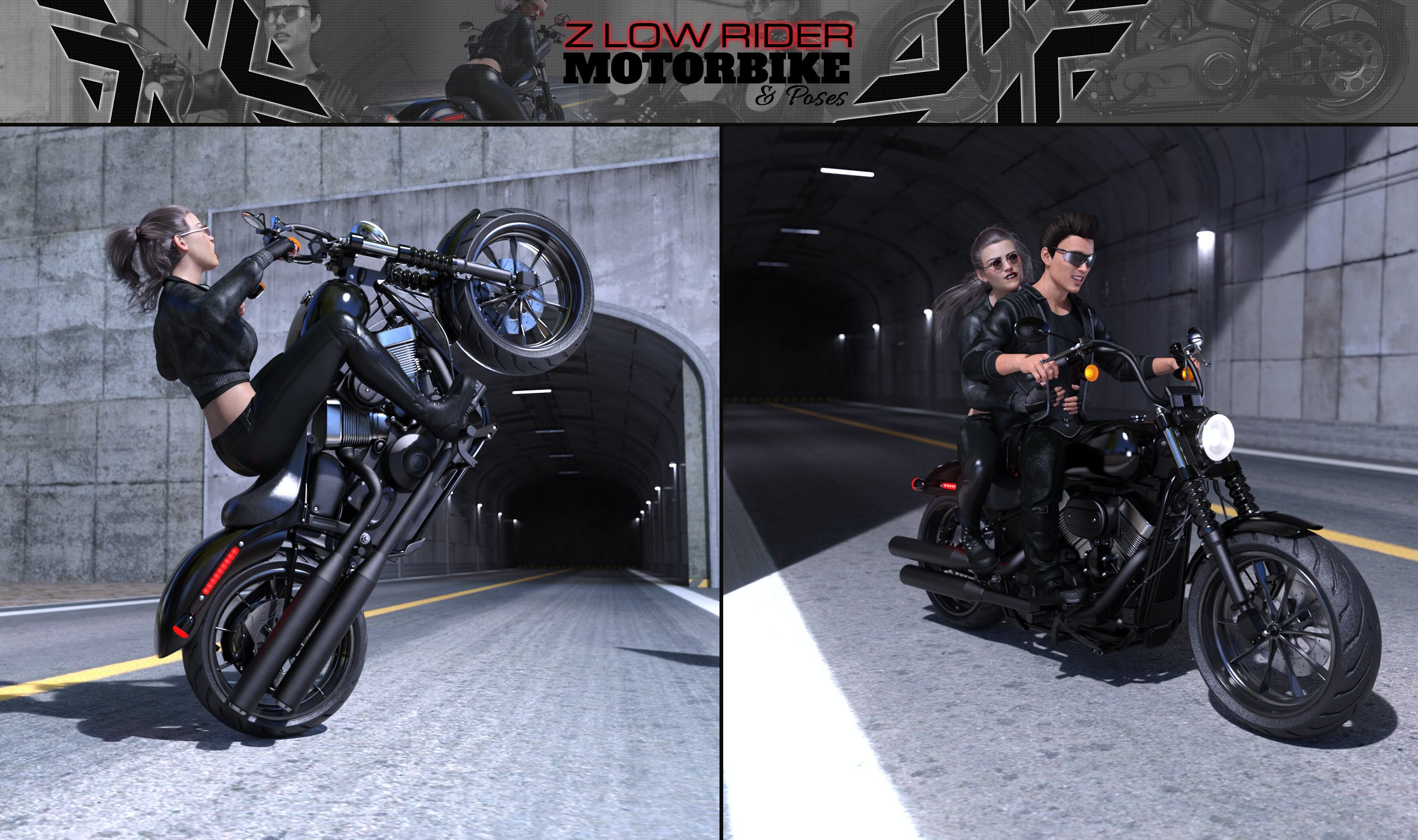 Z Low Rider Motorbike and Poses by: Zeddicuss, 3D Models by Daz 3D