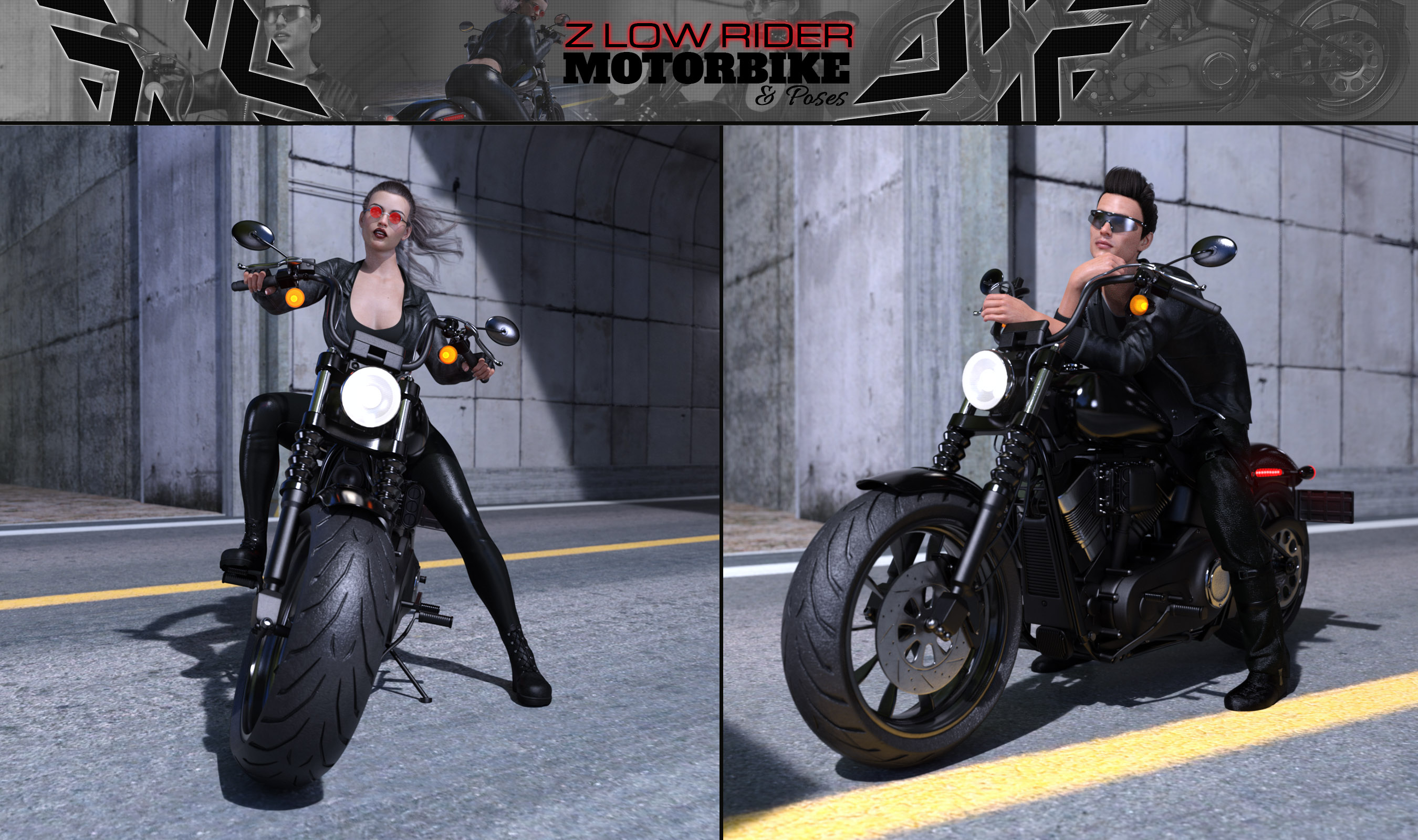 Z Low Rider Motorbike and Poses by: Zeddicuss, 3D Models by Daz 3D