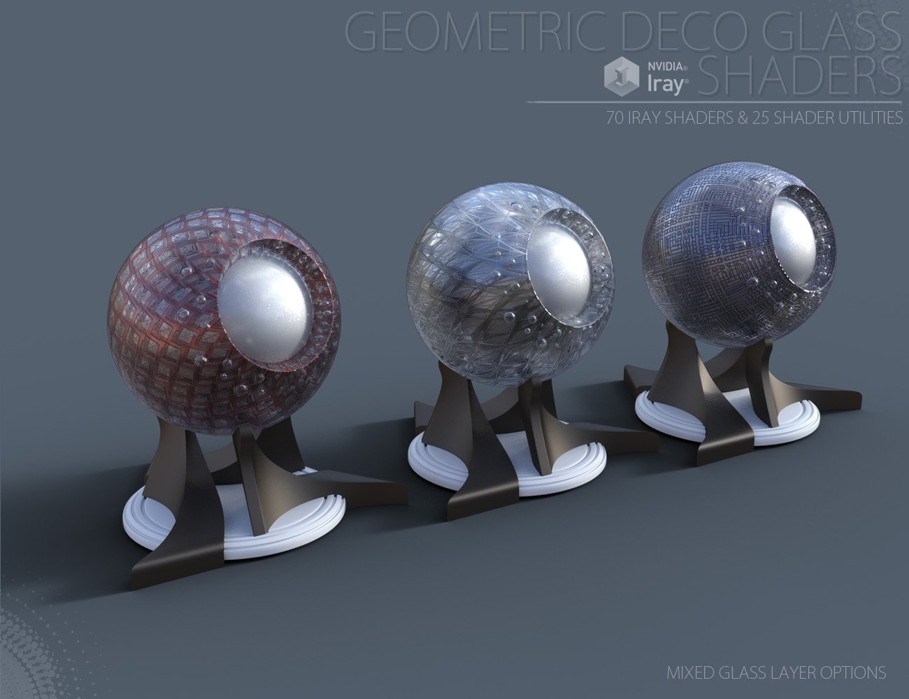 Geometric Deco Iray Glass Shaders by: ForbiddenWhispers, 3D Models by Daz 3D