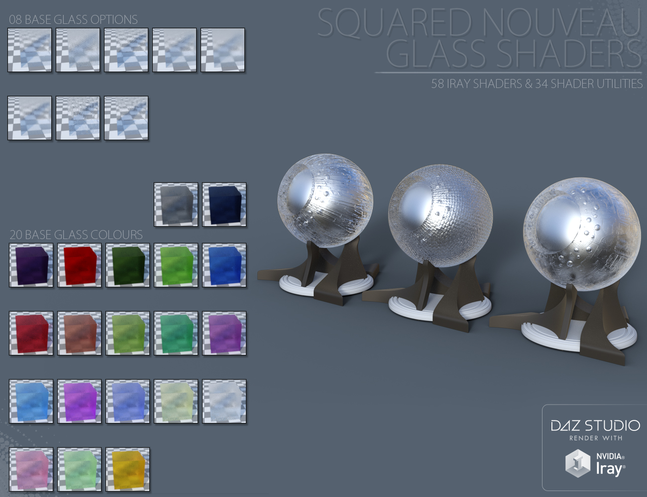 Squared Nouveau Glass Iray Shaders by: ForbiddenWhispers, 3D Models by Daz 3D
