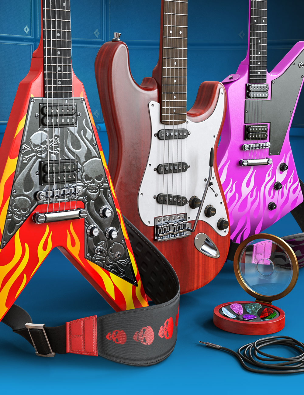 Electric Guitar Collection for Genesis 8 and Genesis 3 Male and Female by: Zai by DesignCG Boss, 3D Models by Daz 3D