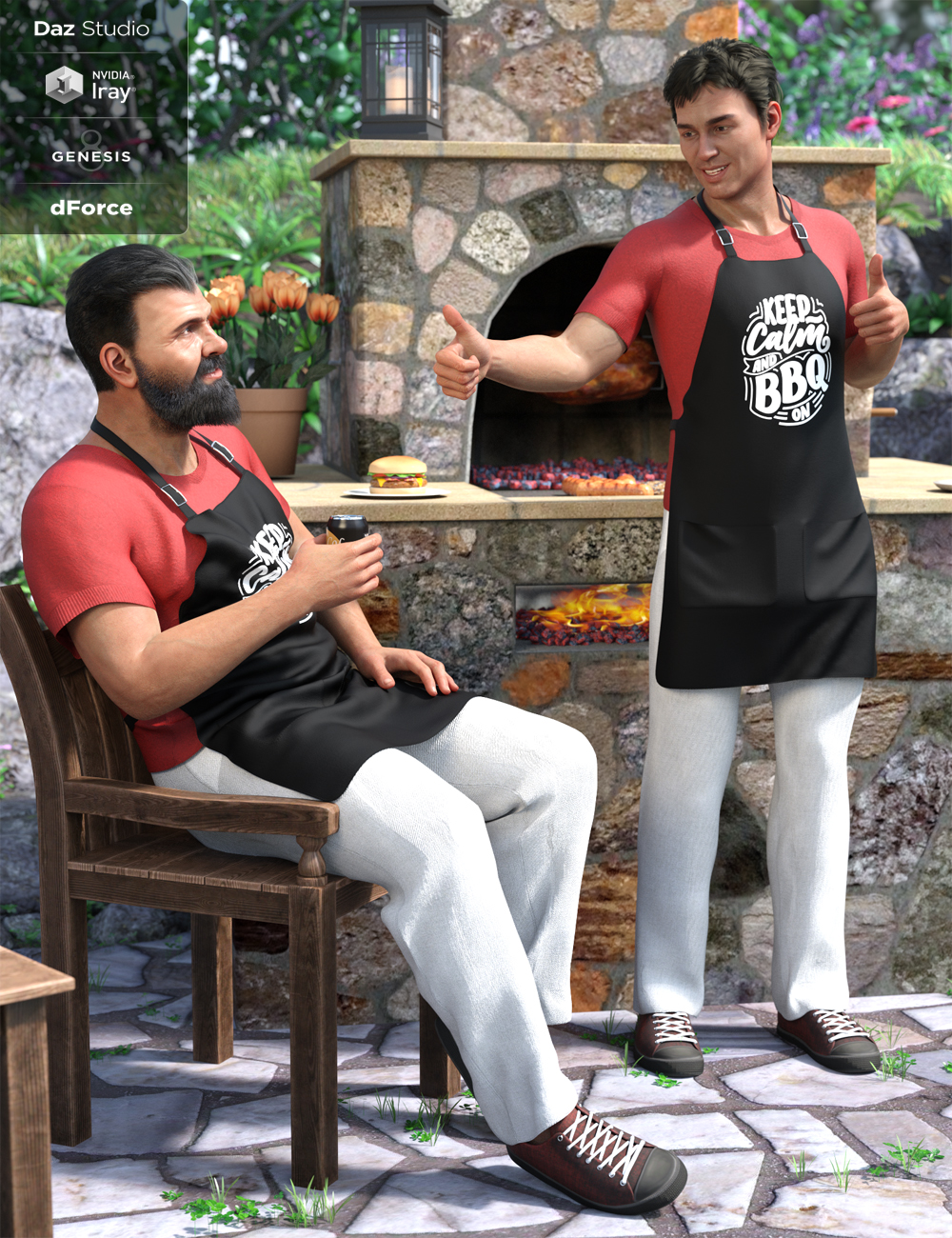dForce Backyard BBQ Outfit for Genesis 8 Male(s) by: Moonscape GraphicsNikisatezSade, 3D Models by Daz 3D