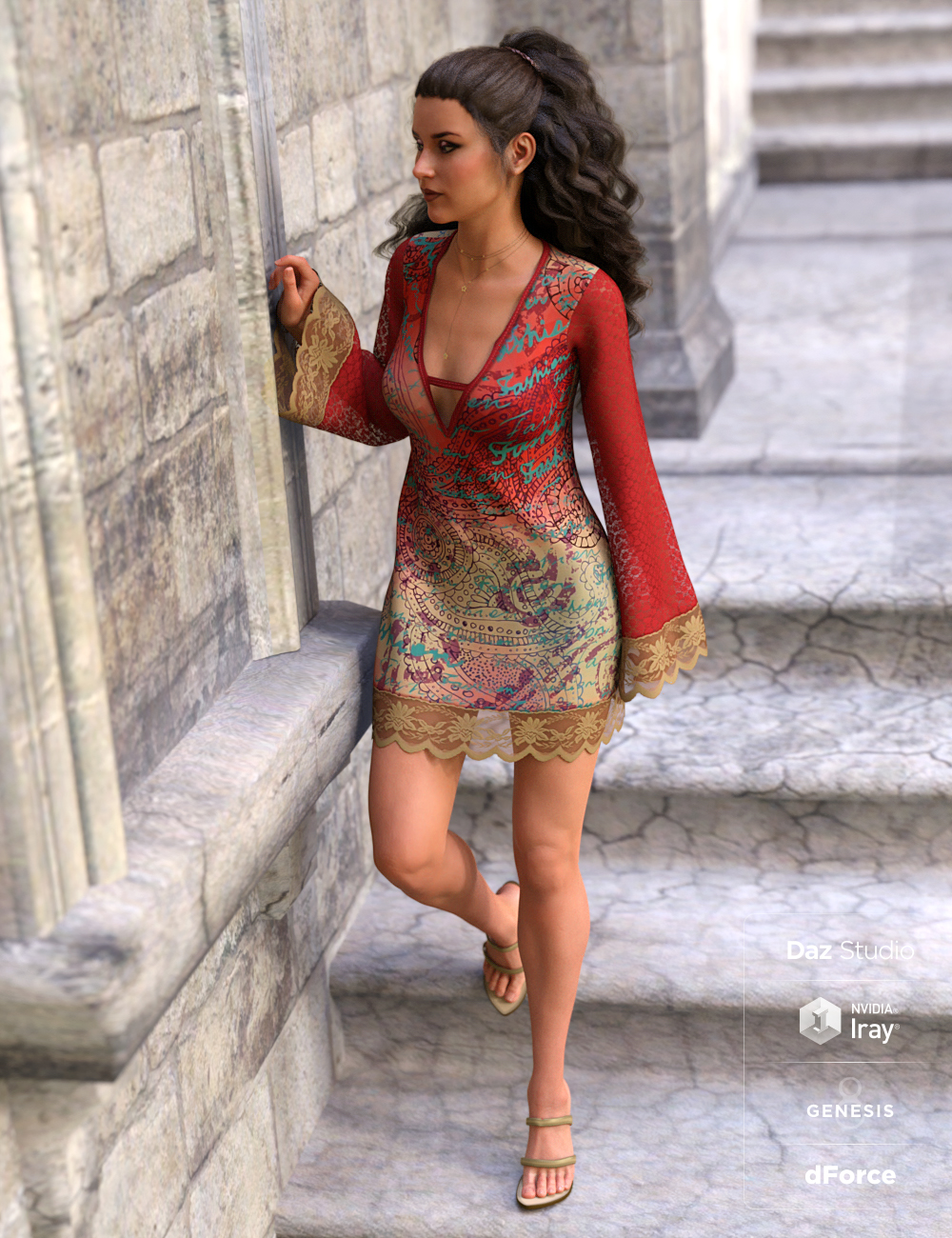 dForce Bell Sleeve Shift Dress : Superior dForce Bell Sleeve Shift Dress : Superior by: ShanasSoulmate, 3D Models by Daz 3D
