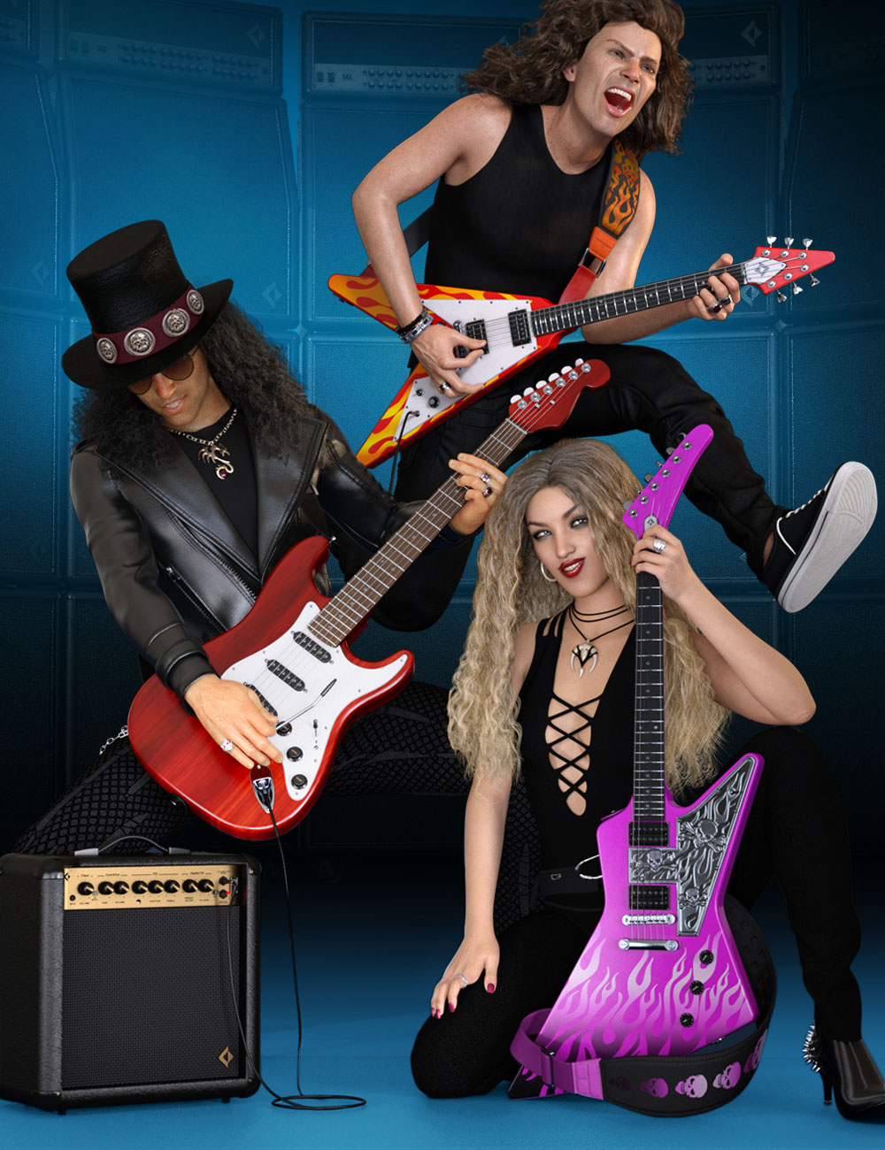 Electric Guitar Collection Bundle for Genesis 8 and Genesis 3 by: Zai by DesignCG Boss, 3D Models by Daz 3D