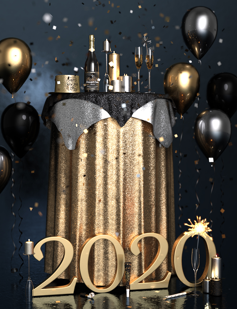 New Years Celebration by: SR3, 3D Models by Daz 3D