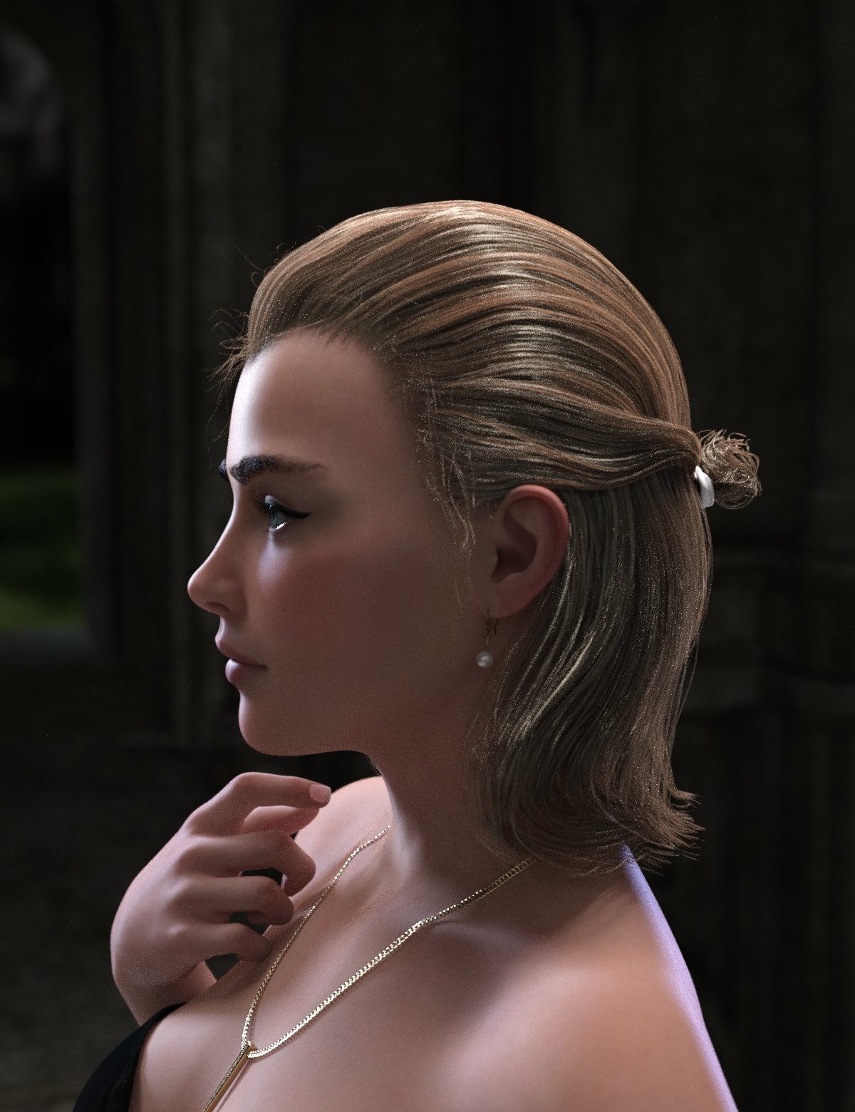 Paulyn Tied Bun Hair for Genesis 8 by: Neftis3D, 3D Models by Daz 3D