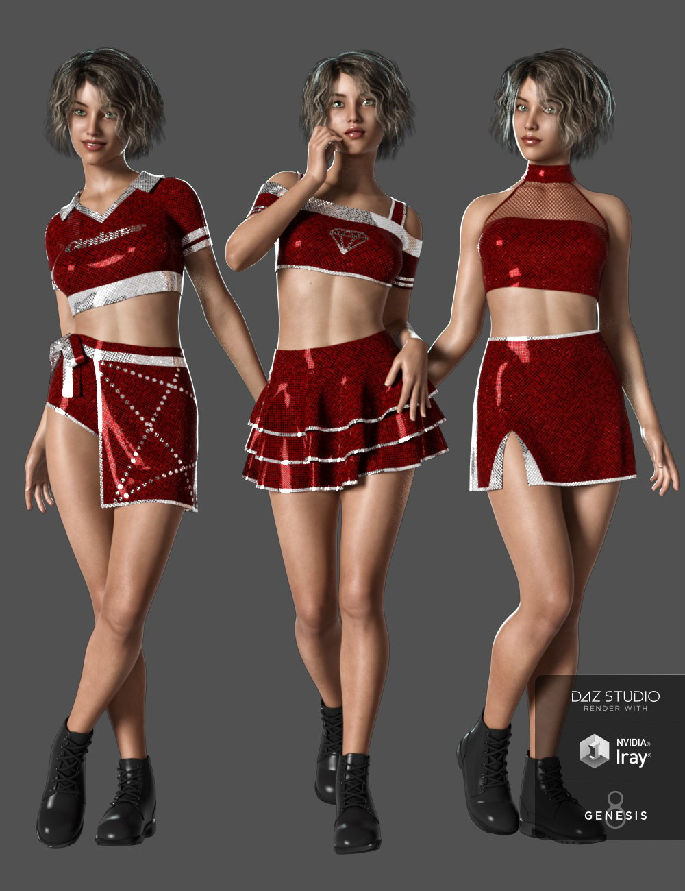 dForce Cheerleader Outfit for Genesis 8 Female(s) by: Cinnabar, 3D Models by Daz 3D
