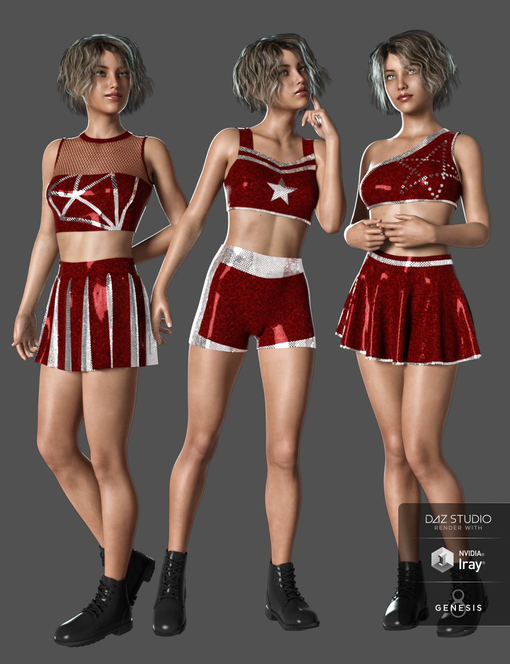 dForce Cheerleader Outfit for Genesis 8 Female(s) by: Cinnabar, 3D Models by Daz 3D