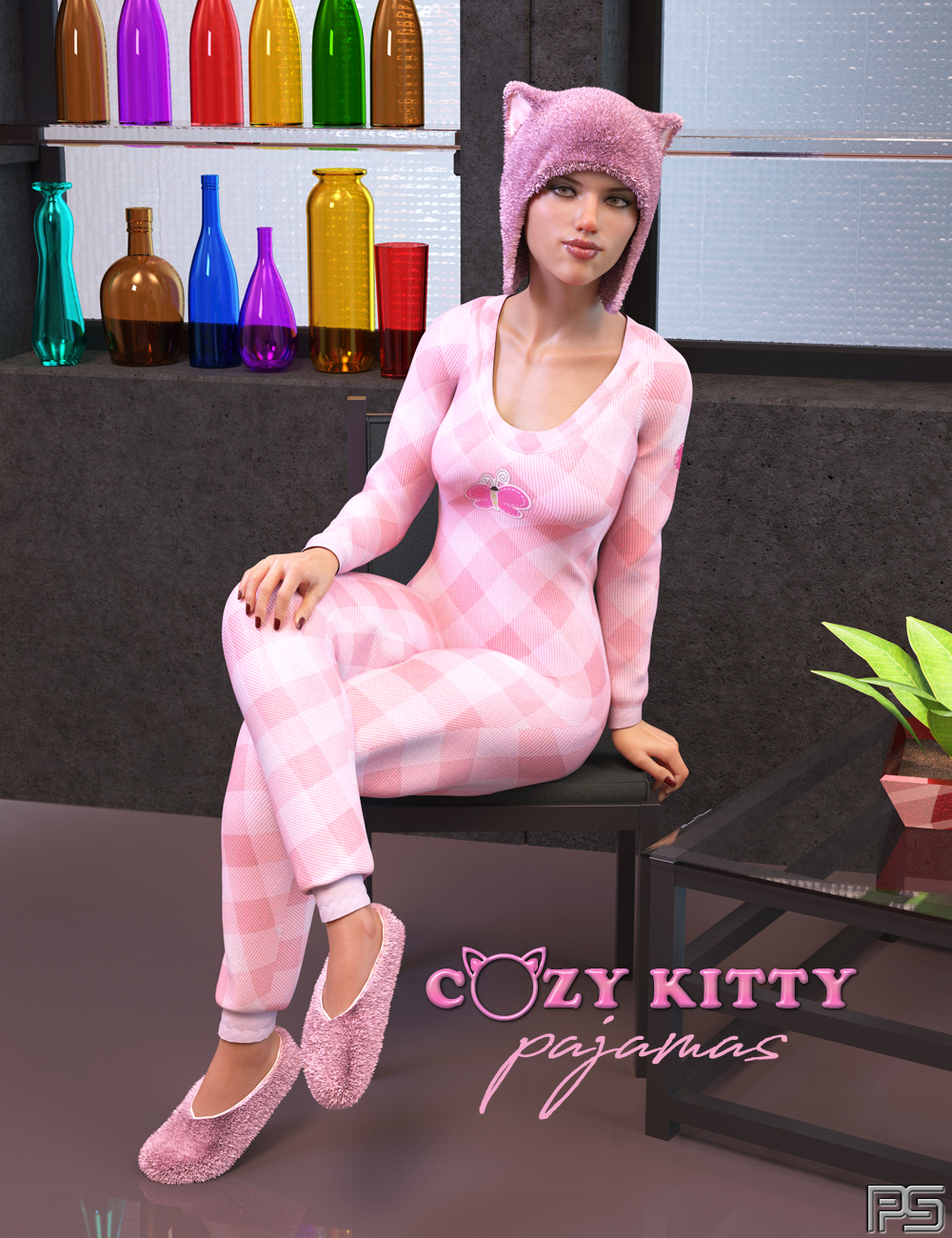 dForce Cozy Kitty PJ for Genesis 8 Female by: Pixelunashadownet, 3D Models by Daz 3D