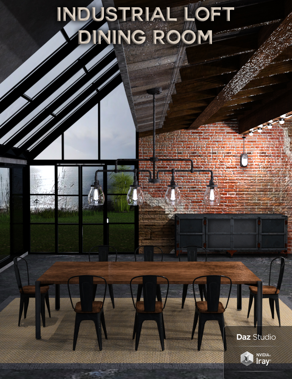Industrial Loft Dining Room by: 3DStyle, 3D Models by Daz 3D