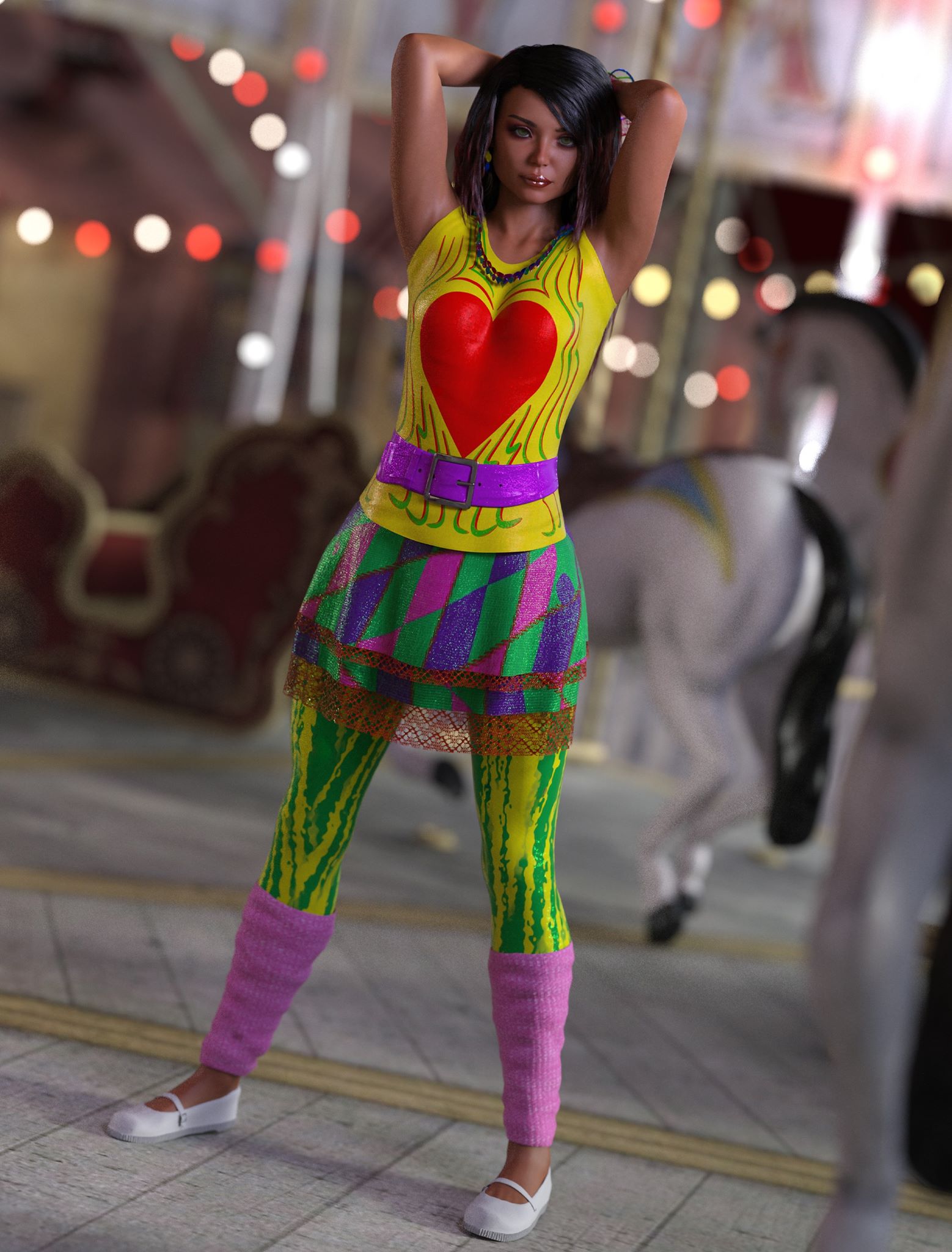 dForce 80s Valley Girl Outfit for Genesis 8 Females by: Sixus1 Media, 3D Models by Daz 3D