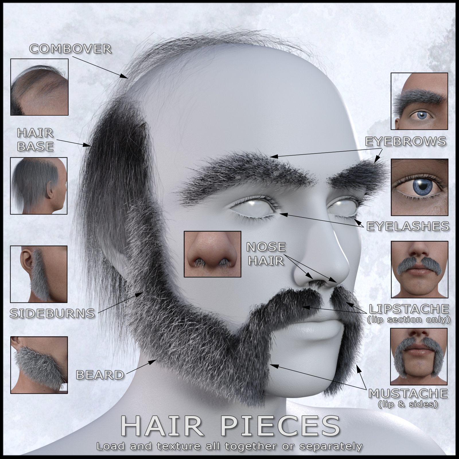 Alchemist Hair & Beard for Genesis 3 and 8 Males by: The Alchemist, 3D Models by Daz 3D