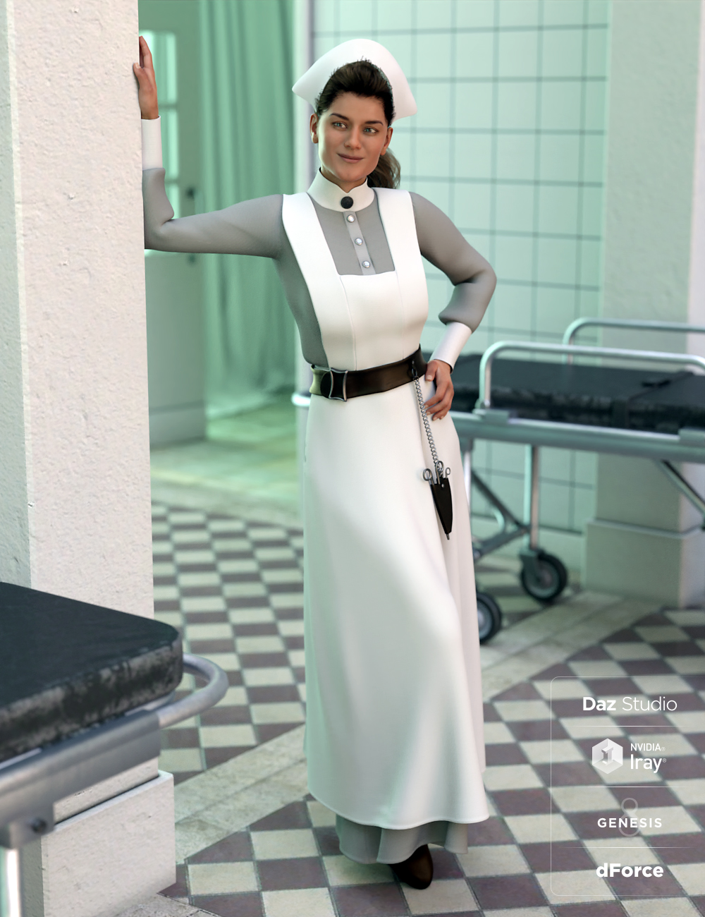 dForce Vintage Nurse for Genesis 8 Females by: Moonscape GraphicsRavenhairSade, 3D Models by Daz 3D