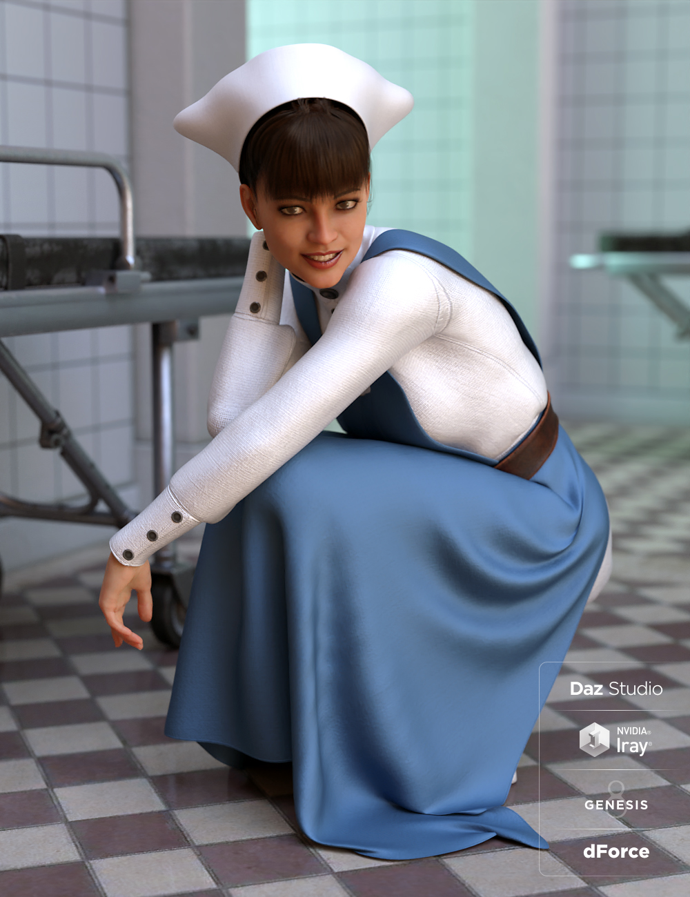 dForce Vintage Nurse for Genesis 8 Female(s) by: Moonscape GraphicsRavenhairSade, 3D Models by Daz 3D