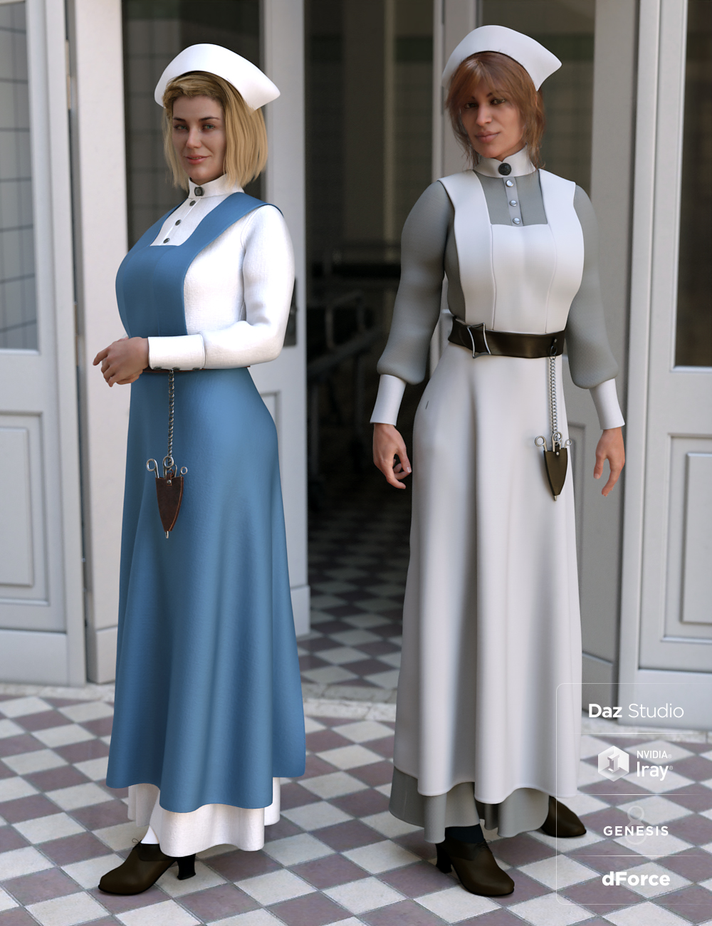 dForce Vintage Nurse for Genesis 8 Female(s) by: Moonscape GraphicsRavenhairSade, 3D Models by Daz 3D