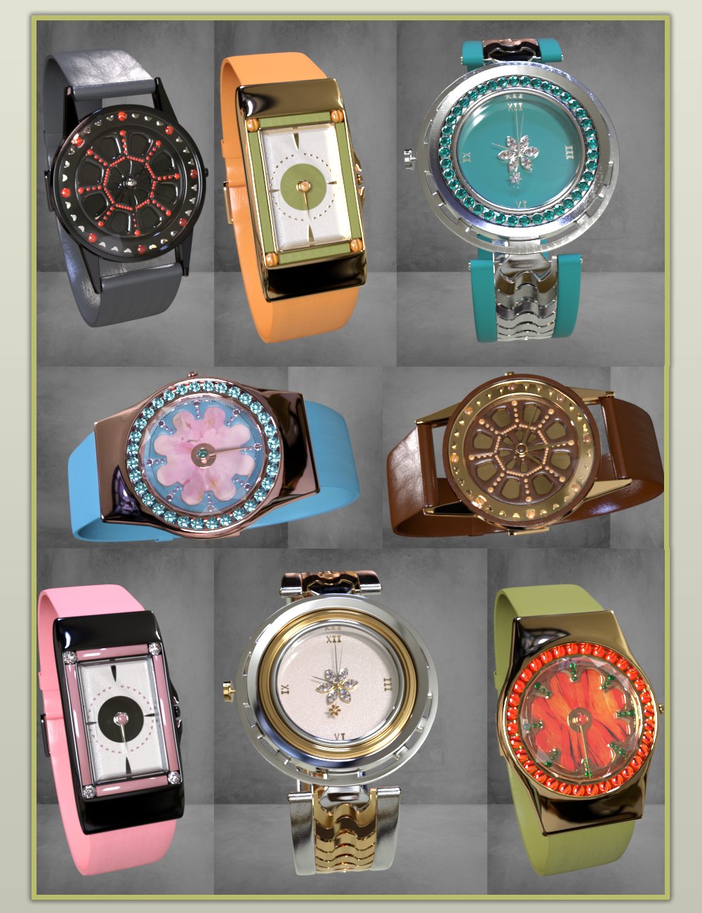 Stylish Watches for Genesis 8 Female(s) by: Titan XiVirtual_World, 3D Models by Daz 3D