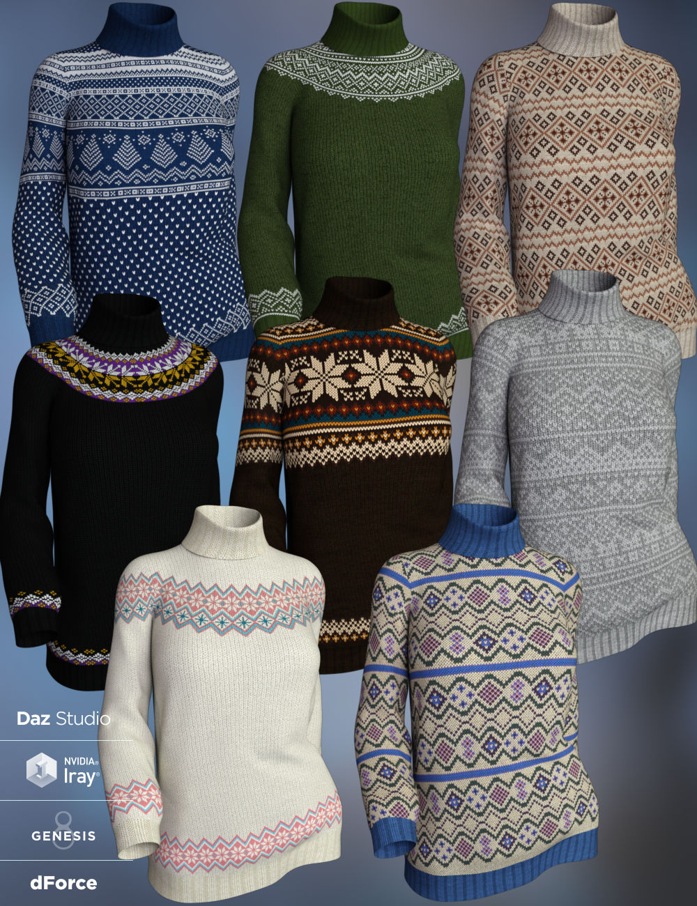 dForce Fair Isle Sweaters for Genesis 8 Female by: WildDesigns, 3D Models by Daz 3D