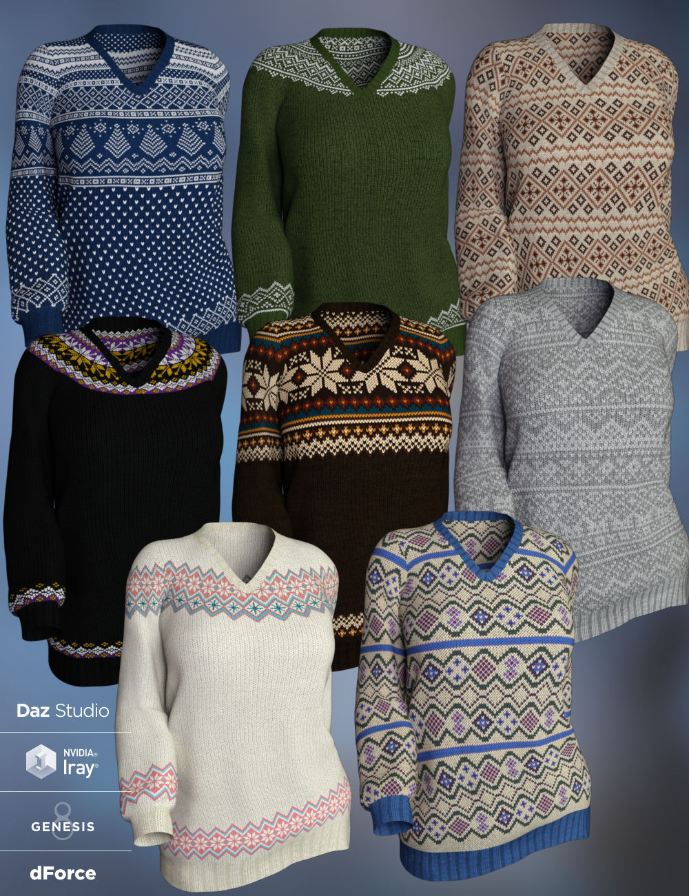 dForce Fair Isle Sweaters for Genesis 8 Female by: WildDesigns, 3D Models by Daz 3D