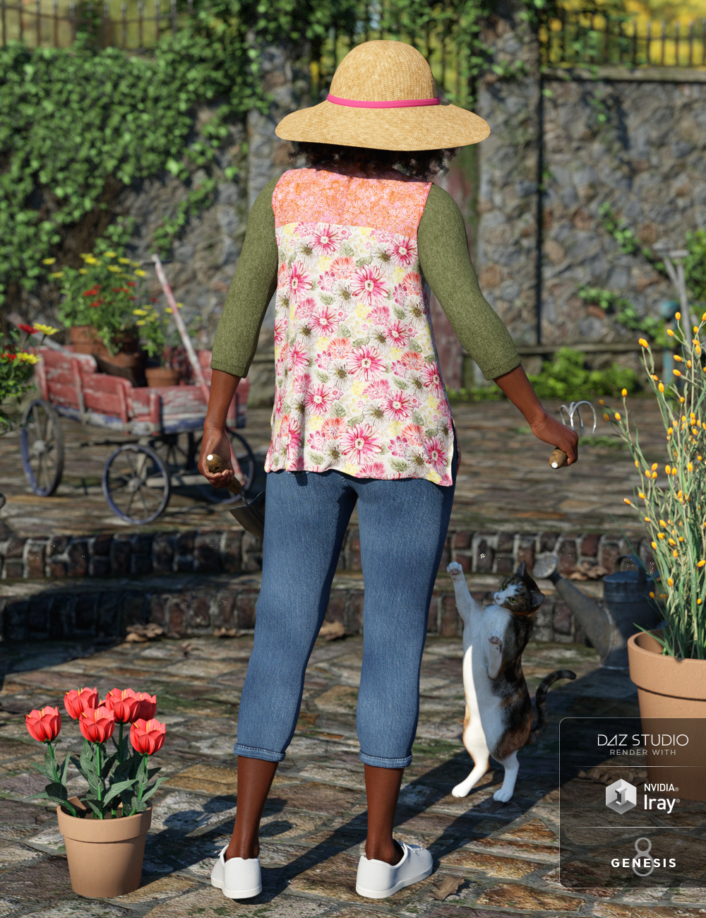dForce Gardening Set Outfit for Genesis 8 Female(s) by: Anna BenjaminBarbara Brundon, 3D Models by Daz 3D