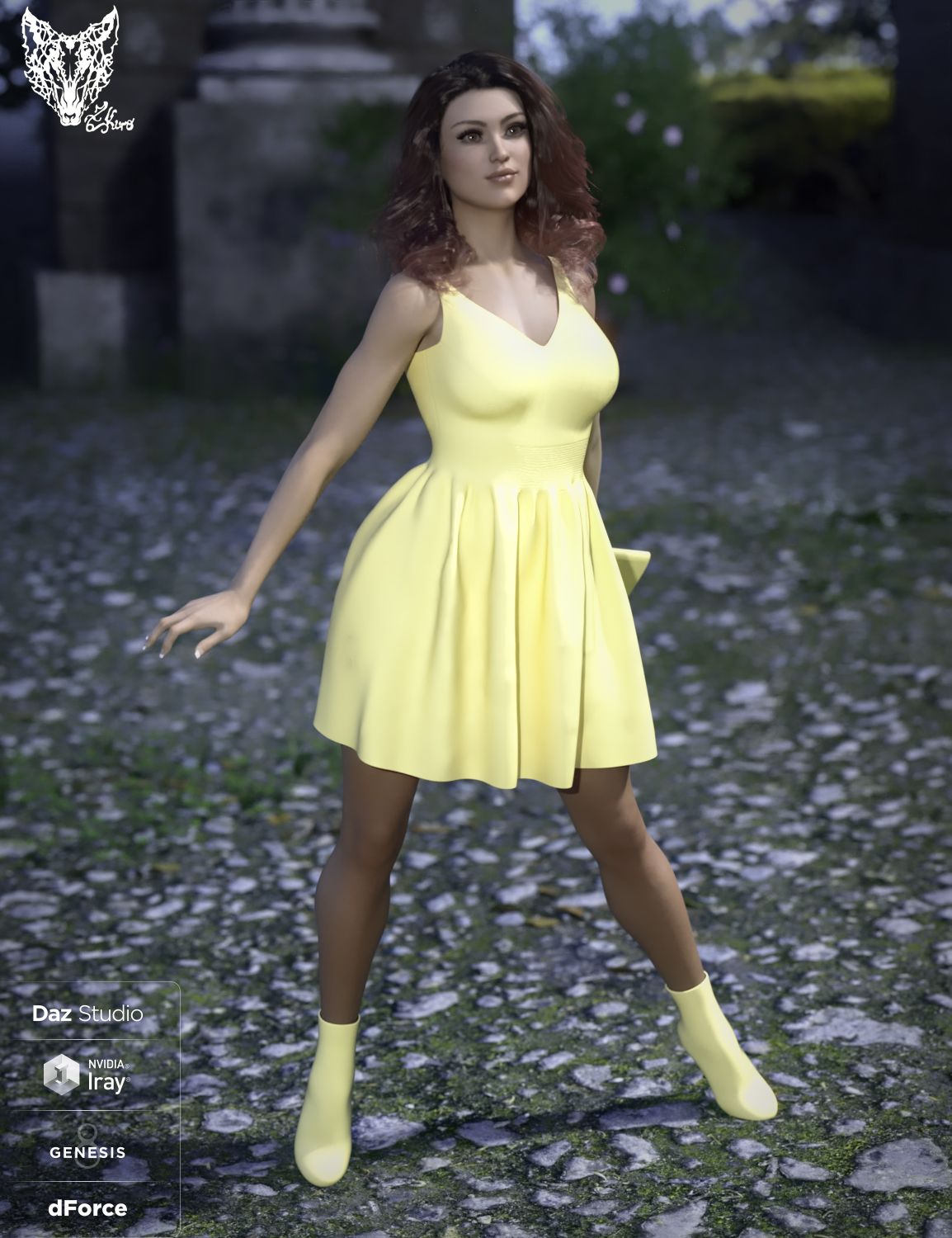 dForce Inocencia Dress Outfit for Genesis 8 Female(s) by: ZKuro, 3D Models by Daz 3D