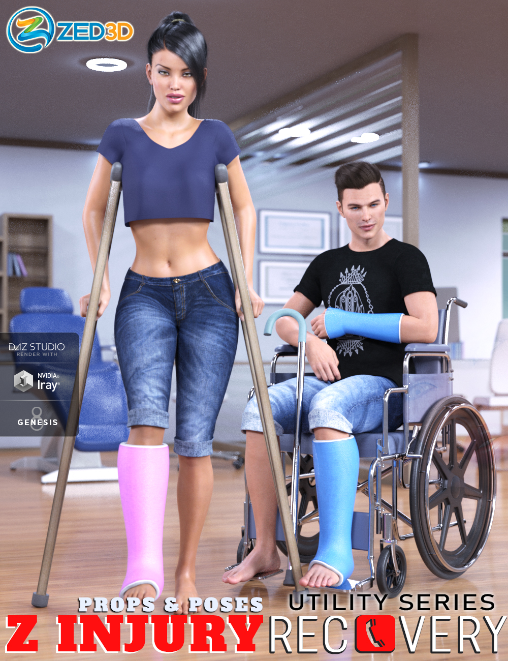 Z Injury Recovery Props and Poses for Genesis 8 by: Zeddicuss, 3D Models by Daz 3D