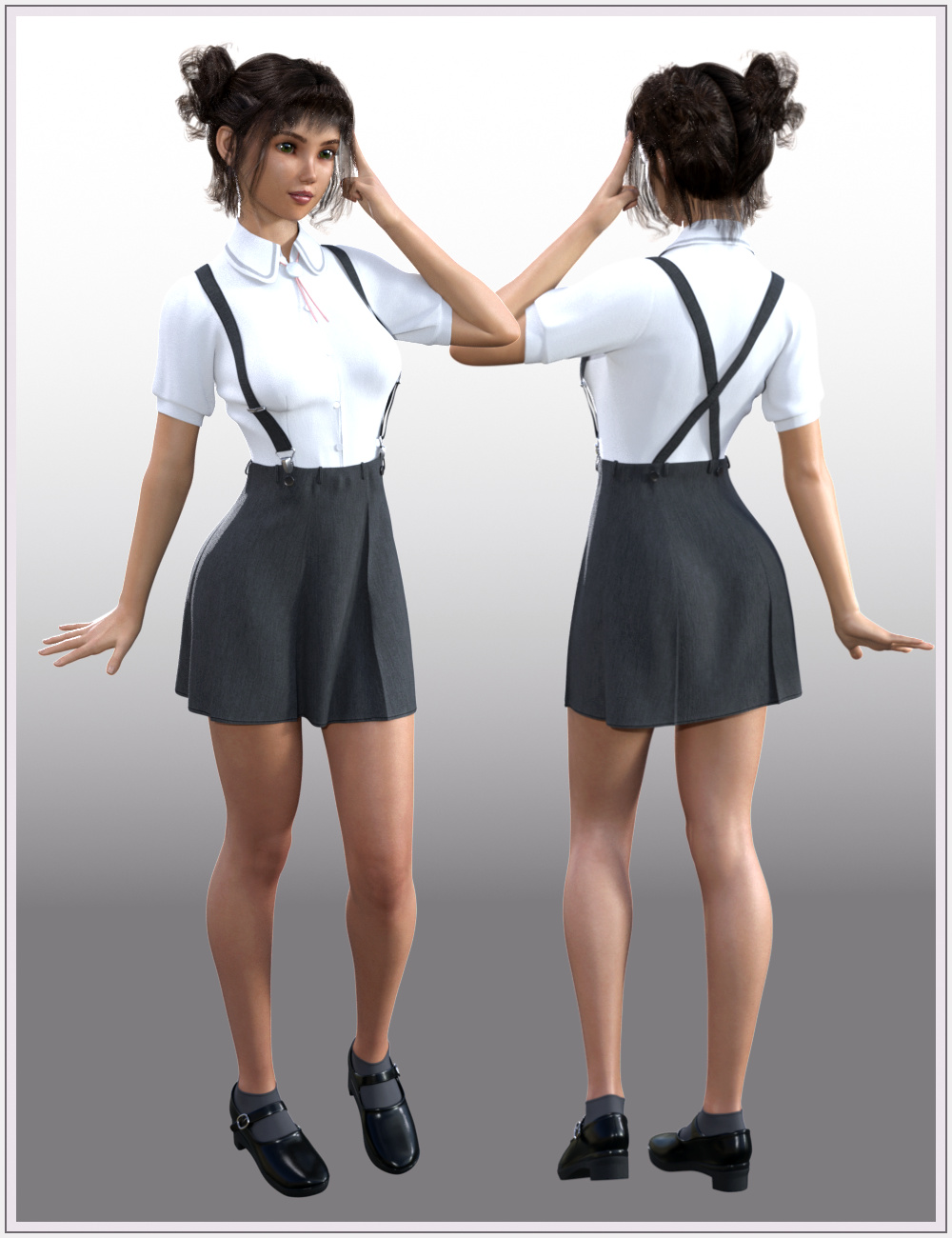 dForce Suspender School Uniform for Genesis 8 Female(s) by: tentman, 3D Models by Daz 3D