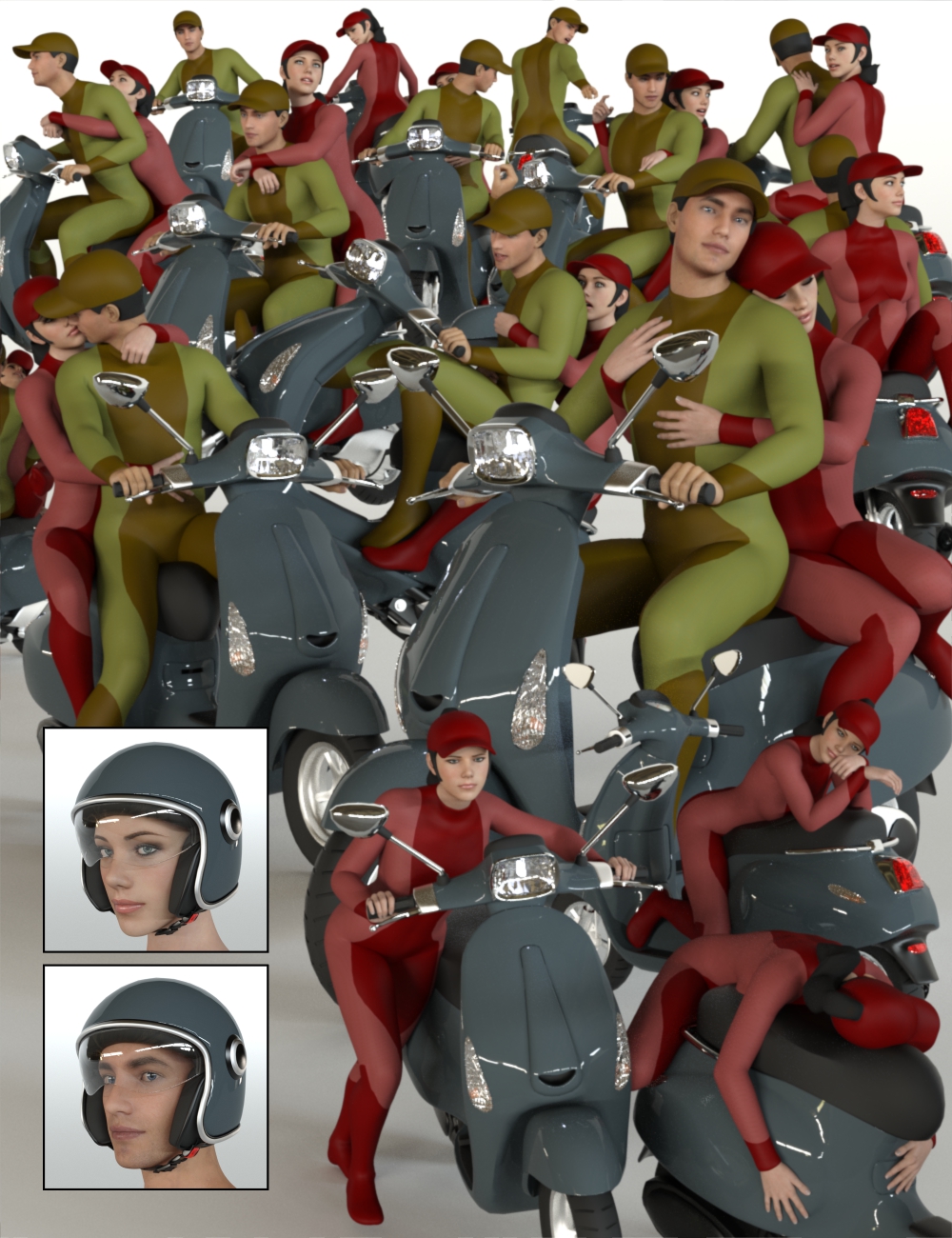 Scootering Poses and Props for Genesis 8 by: atrilliongames, 3D Models by Daz 3D