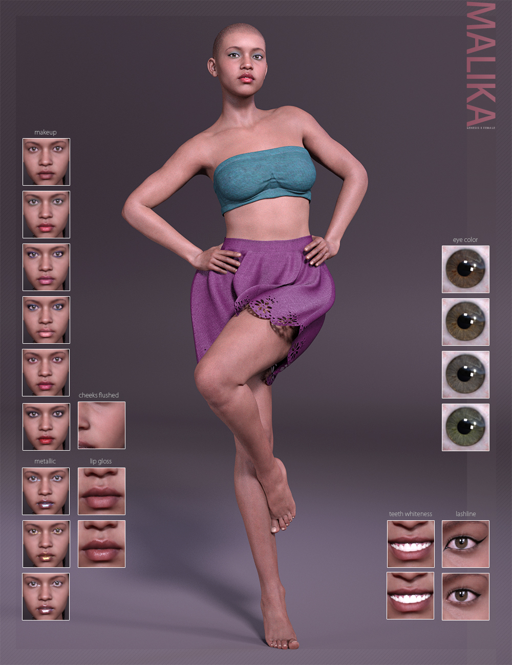 Malika HD & Smile HD Expression for Genesis 8 Female by: bluejaunte, 3D Models by Daz 3D