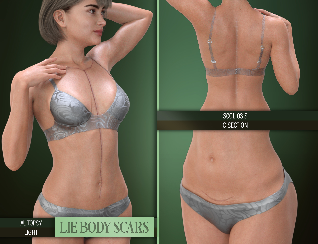 LIE Body Scars for Genesis 3 & 8 Female(s) by: FenixPhoenixEsid, 3D Models by Daz 3D