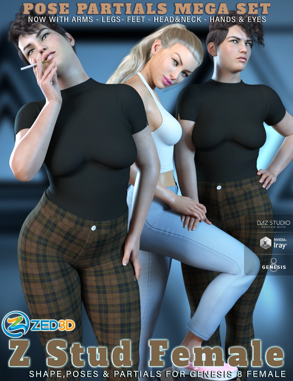 Z Stud Female Shape and Pose Mega Set by: Zeddicuss, 3D Models by Daz 3D
