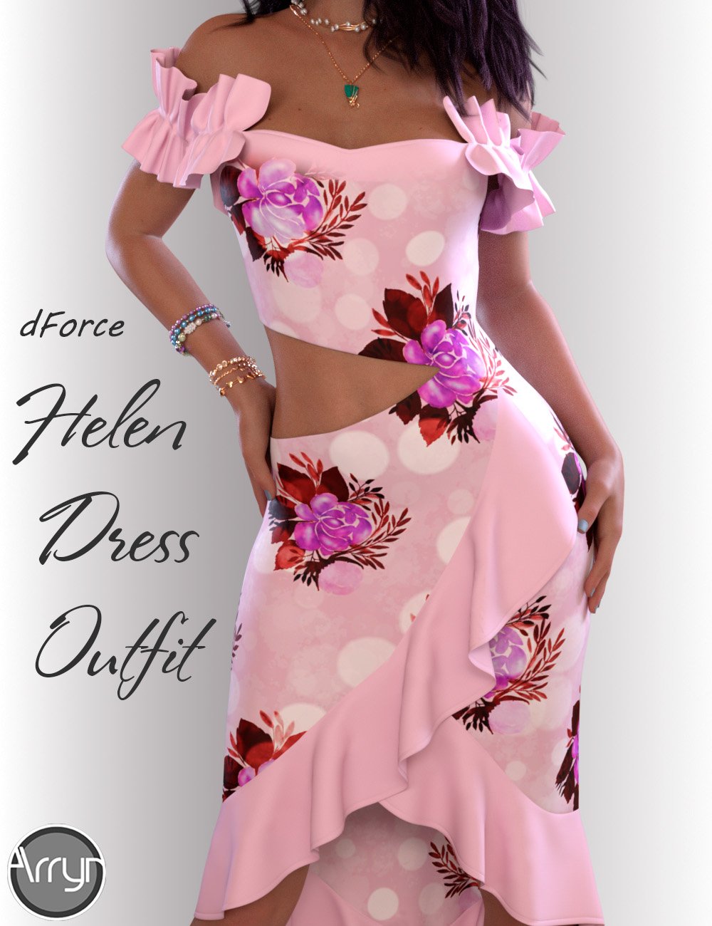dForce Helen Cocktail Dress Outfit for Genesis 8 Female(s) by: OnnelArryn, 3D Models by Daz 3D