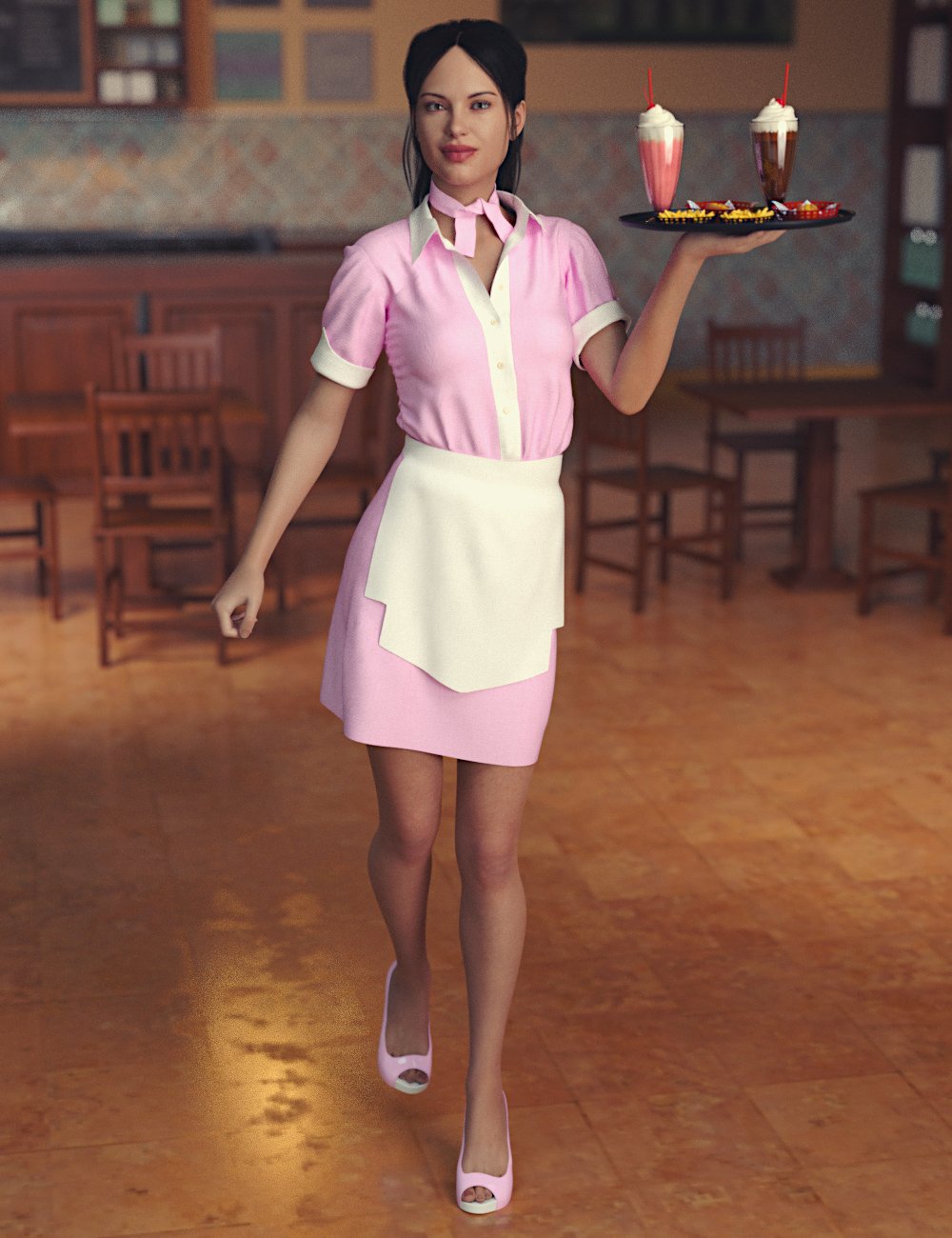 dForce Diner Uniform for Genesis 8 Female(s) by: Toyen, 3D Models by Daz 3D