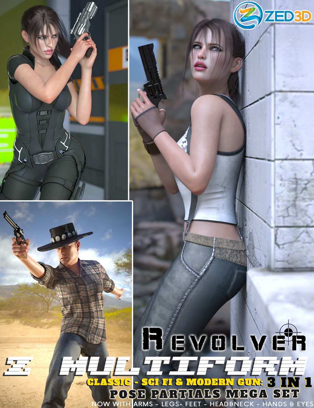 Z Multiform Revolver and Poses for Genesis 8 by: Zeddicuss, 3D Models by Daz 3D