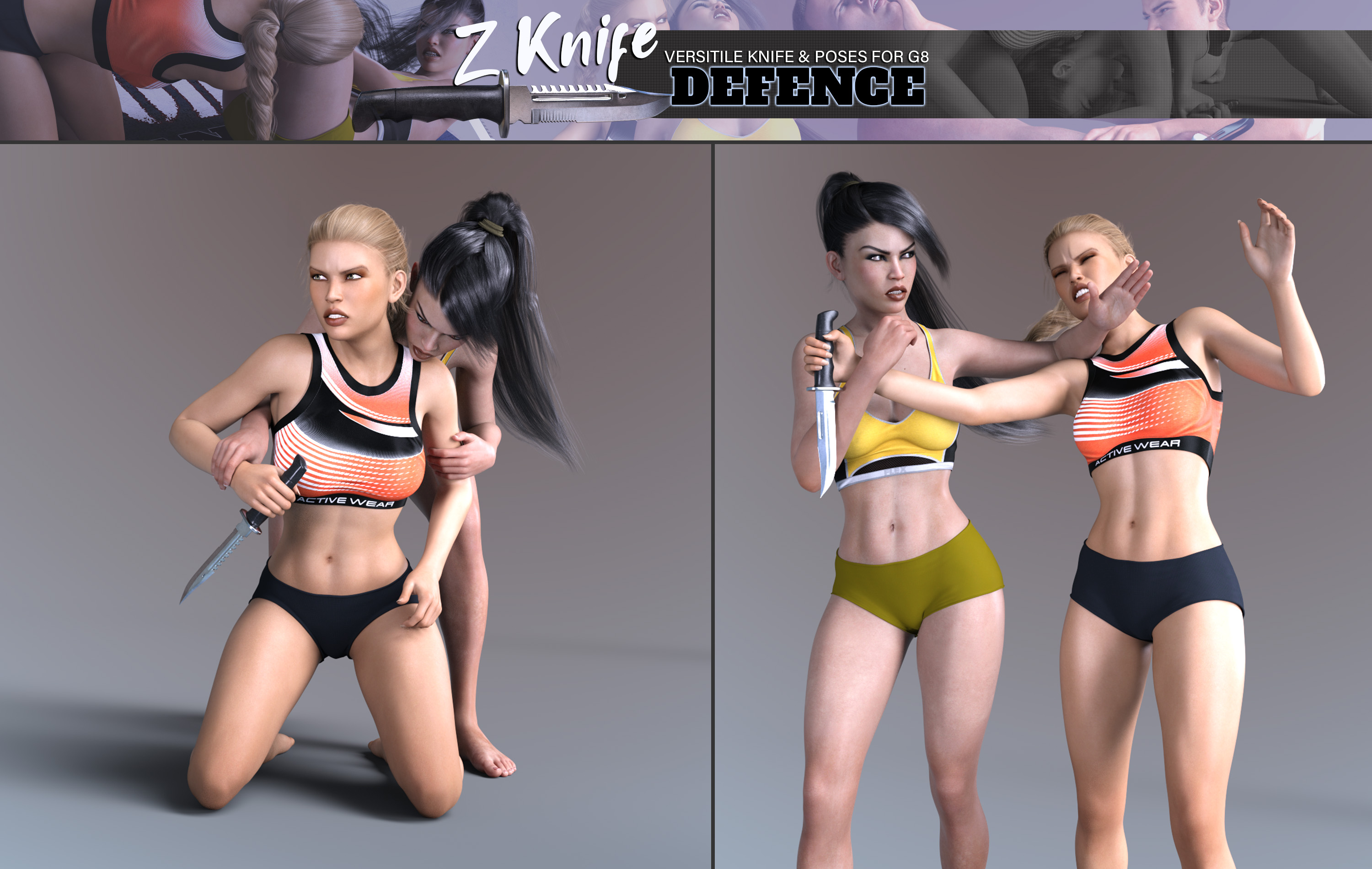 Z Knife Defense - Props and Poses for Genesis 8 by: Zeddicuss, 3D Models by Daz 3D