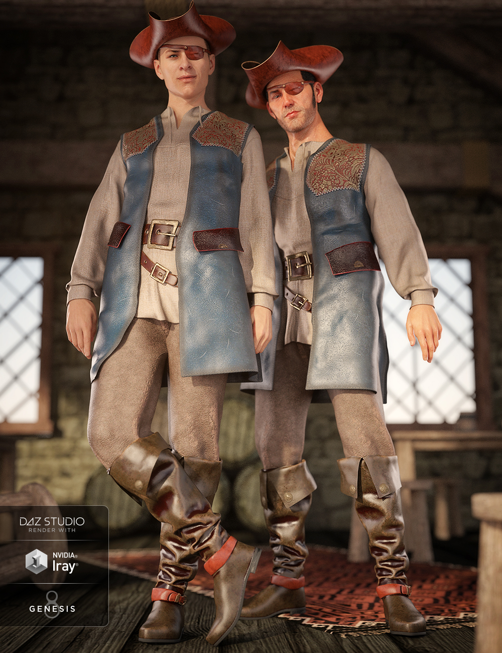 dForce Scallywag Outfit for Genesis 8 Male(s) by: Lyrra MadrilMoonscape GraphicsSade, 3D Models by Daz 3D