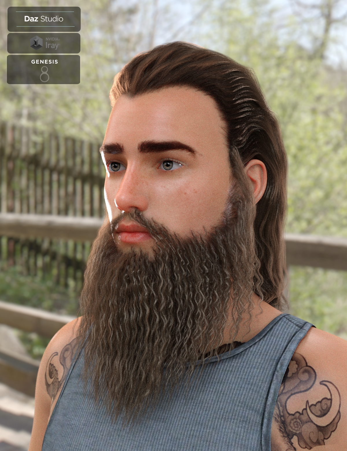 Ryanno Hair and Beard Set for Genesis 8 Male by: Neftis3D, 3D Models by Daz 3D
