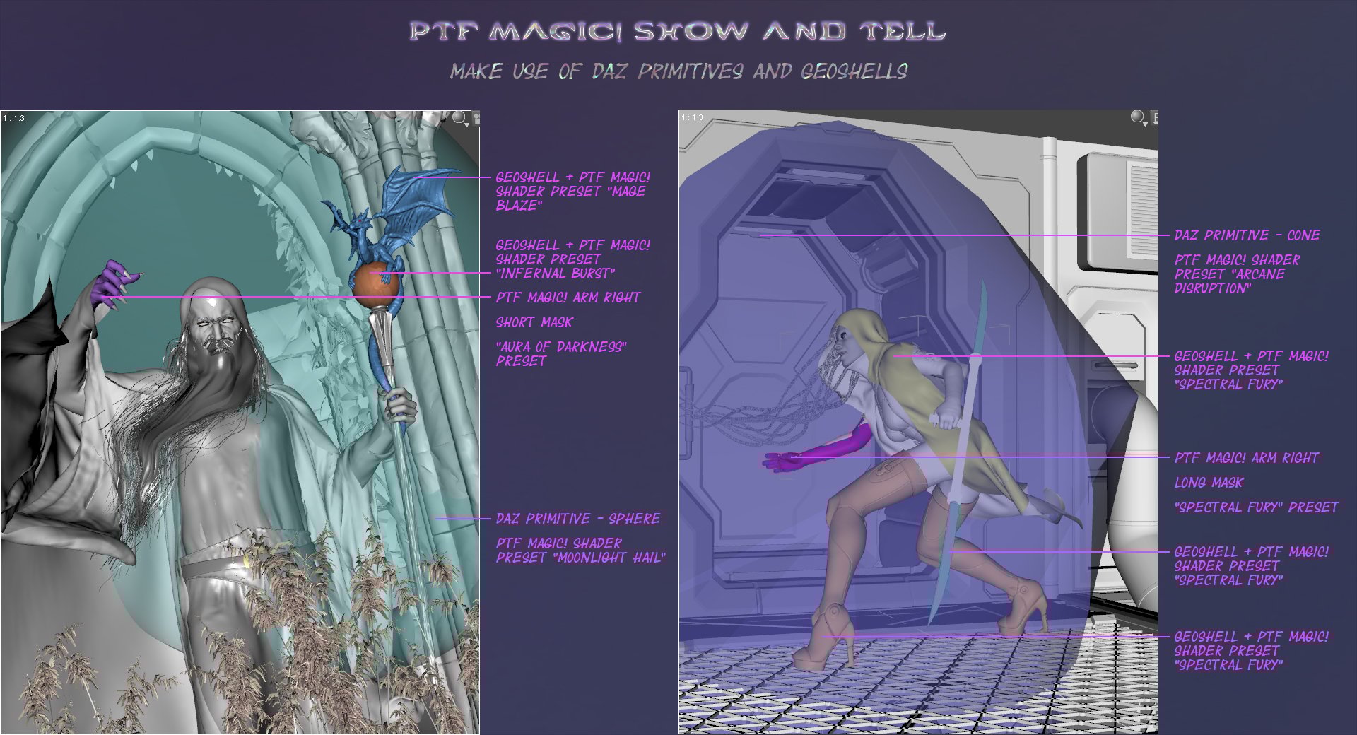 PTF Magic! Shaders and Wearables for Genesis 3 and 8 PTF Magic! Shaders and Wearables for Genesis 3 and 8 by: PixelTizzyFit, 3D Models by Daz 3D