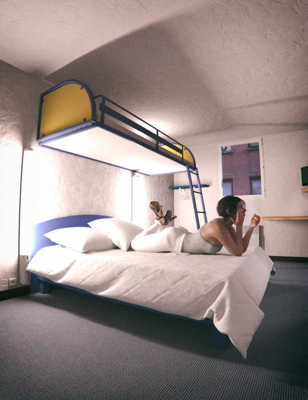 Hotel Bunk Bed Room by: Mely3D, 3D Models by Daz 3D