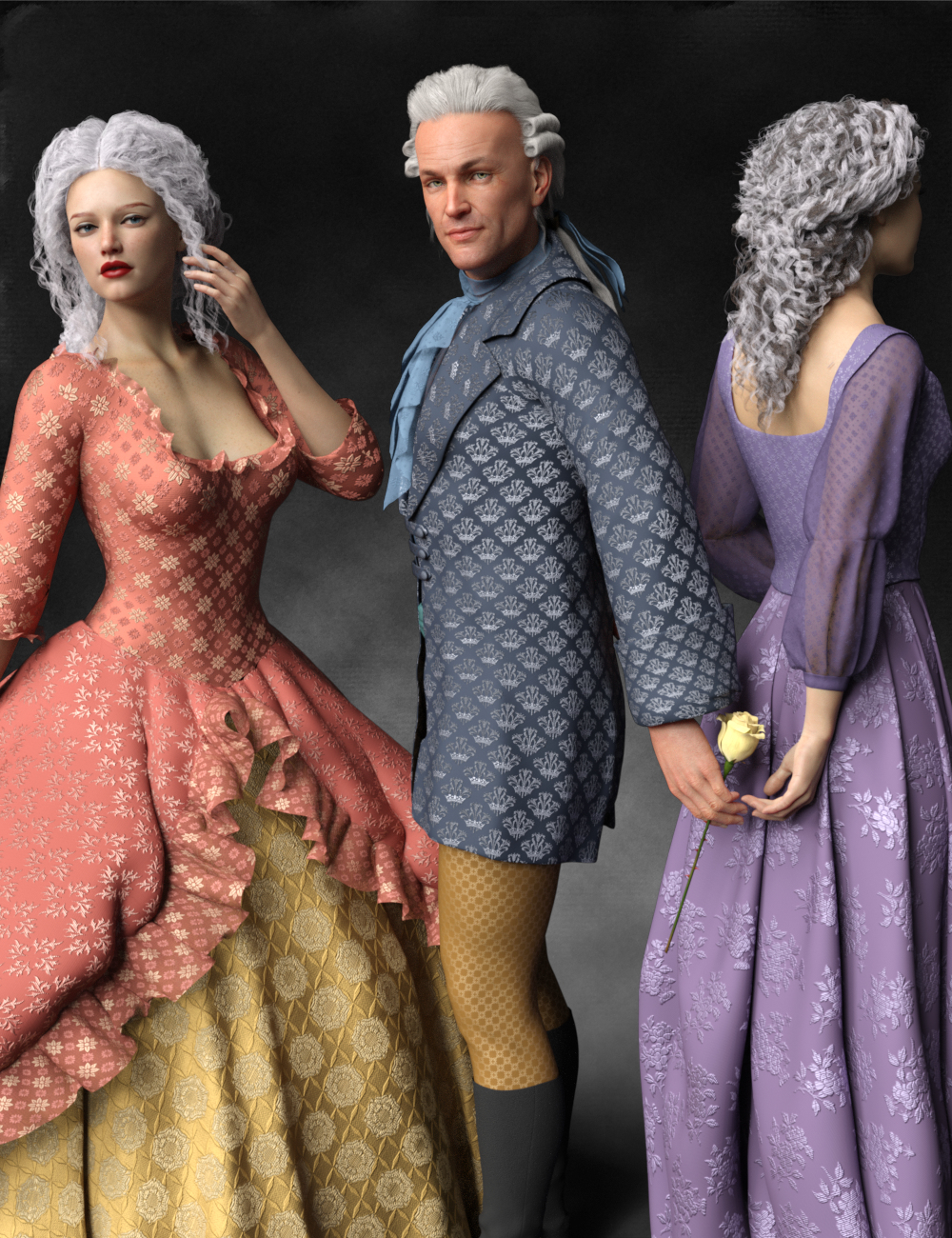 Regal Romance: Historical Pattern Iray Shader Presets by: Inkara, 3D Models by Daz 3D