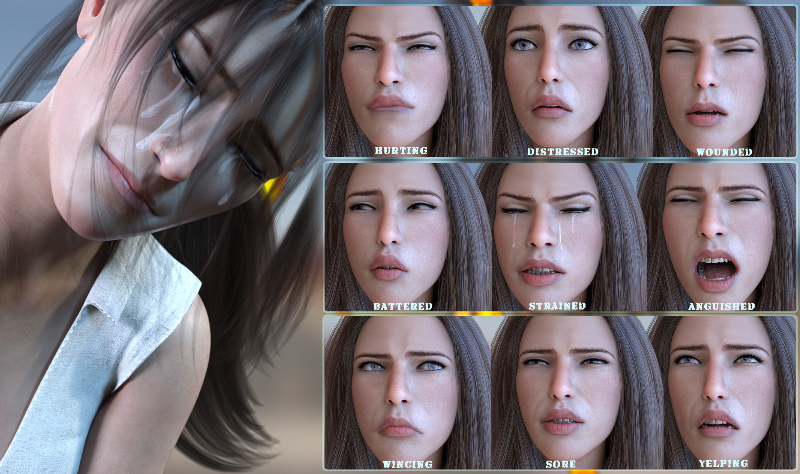 Z Mix and Match Hurt and Injured Expressions for Genesis 8 by: Zeddicuss, 3D Models by Daz 3D