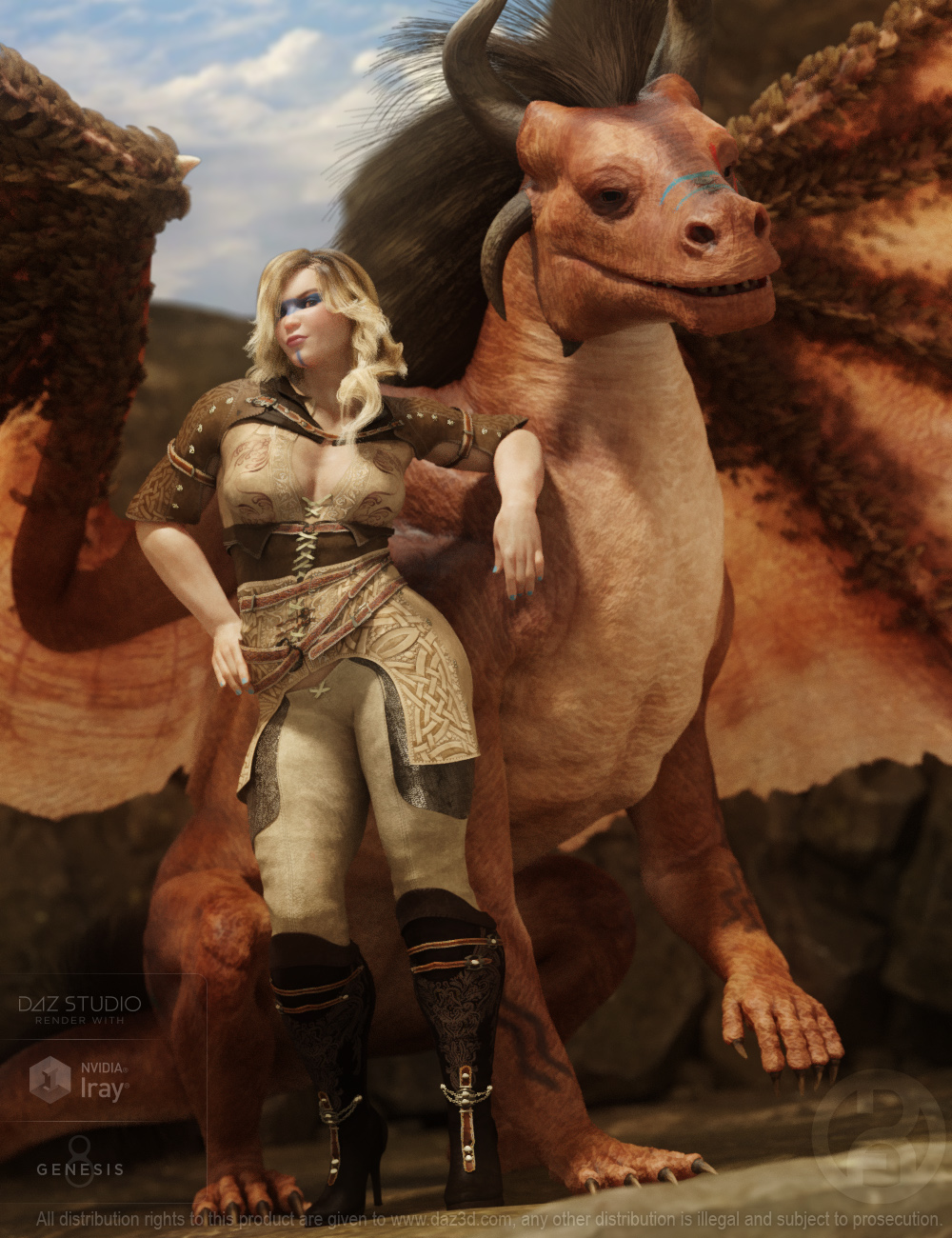 Riding Dragon for Dragon 3 with dForce Hair by: RawArt, 3D Models by Daz 3D