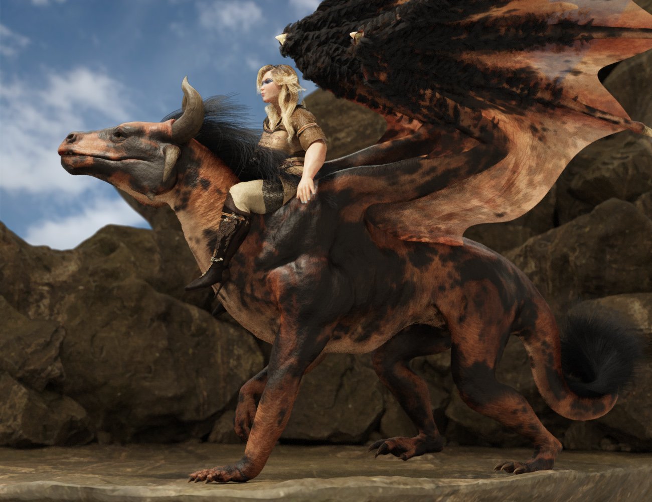 Riding Dragon for Dragon 3 with dForce Hair Riding Dragon for Dragon 3 with dForce Hair by: RawArt, 3D Models by Daz 3D